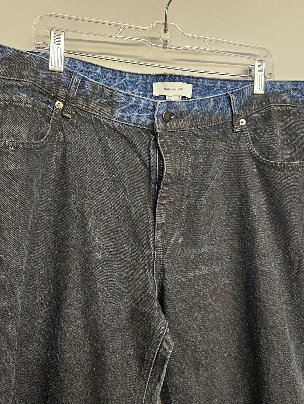 H&M Women's Straight Regular fit High Waist Blue Black Waxed Denim NWOT Size 14